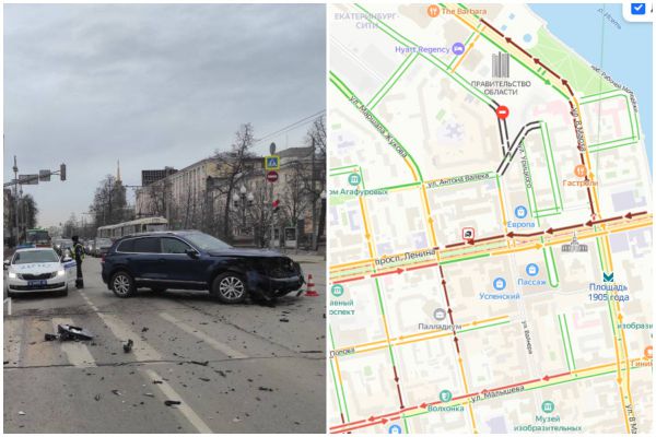 В Екатеринбурге проспект Ленина встал в пробку из-за серьезного ДТП